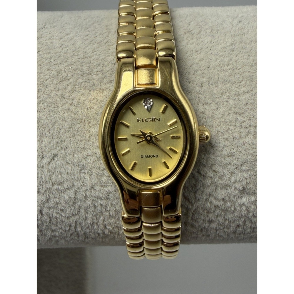 Elgin Diamond EL320N New Battery Ladies Watch 16MM 6.75" Gold Tone